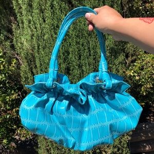 Y2K 2000’s turquoise faux croc skin shoulder bag